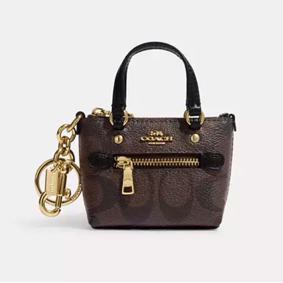 Coach Mini Gallery Tote Bag Charm Signature Canvas Keyfob Coin Purse - Picture 1 of 7